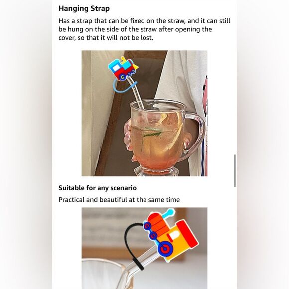 Colorful Train Themed Reusable Food Grade Silicone Straw Sleeve Caps 6pcs NIP - Picture 10 of 12